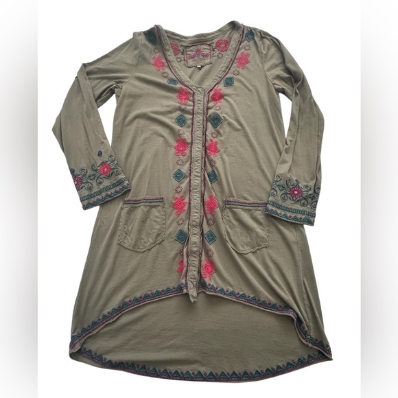 Johnny Was Olive Green Long Sleeve Floral Embroidery Button Cardigan Size Large - Picture 9 of 12